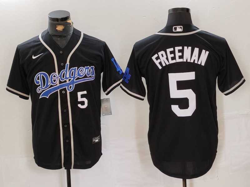 Mens Los Angeles Dodgers #5 Freddie Freeman Number Black Cool Base With Patch Stitched Jerseys